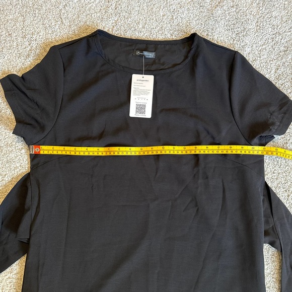 PrettyGarden Black Silky‎ Short Sleeve Lined Dress with Middle Tie Medium NWT - Picture 5 of 8